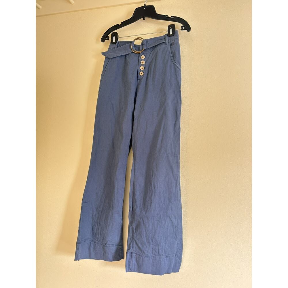 Anthropologie Cassidy Belted Trousers Pants Women’s Size 2 Blue Wide Leg